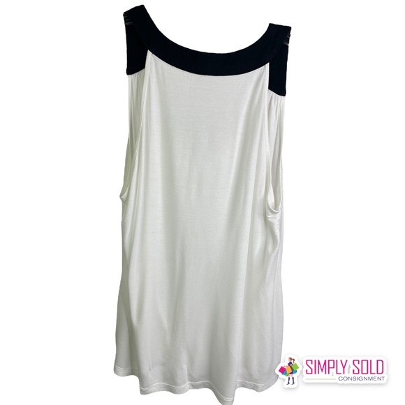Banana Republic Women's Tank Top Shirt White Black Soft Basic Summer V-Neck L - Picture 2 of 8
